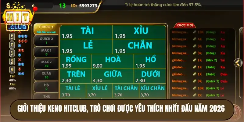 Keno Hitclub - Quay Liền Tay, Cơ Hội Trúng Ngay Tiền Tỷ 2 Giới thiệu keno Hitclub, trò chơi được yêu thích nhất đầu năm 2026